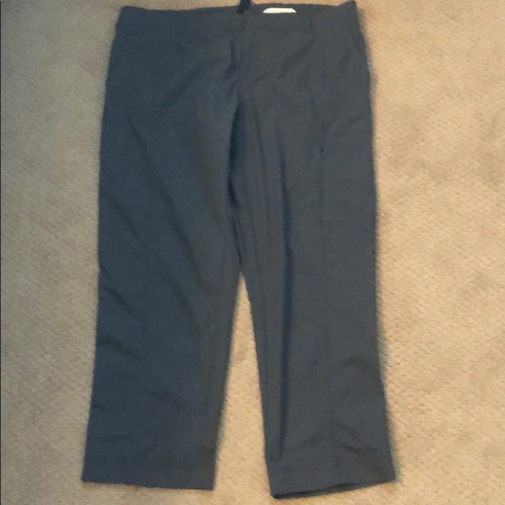 Gray travel pants with front/back pockets